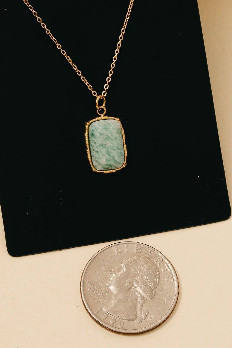 Stainless Steel Rectangle Stone Pendant Necklace: RD