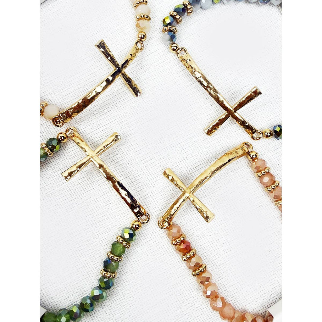 Hammered Cross Bead Stretch Bracelet: MIX COLOR