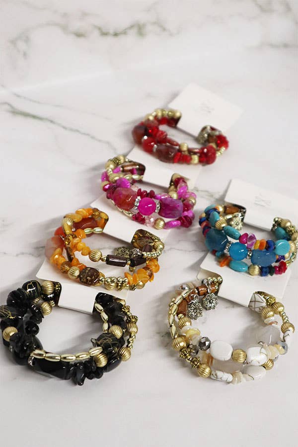 Multiline Beaded Tassel Bracelet: MIX COLOR