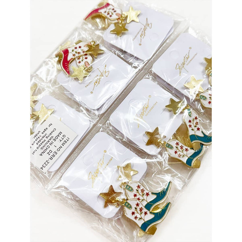 Western Boots and Star Earrings Set: MIX COLOR