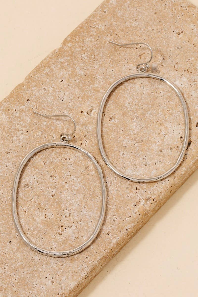 Hammered Metallic Oval Dangle Earrings: S