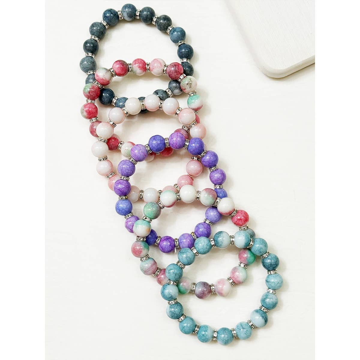 Soft Tone Beaded Stretch Glass Bracelets: MIX COLOR