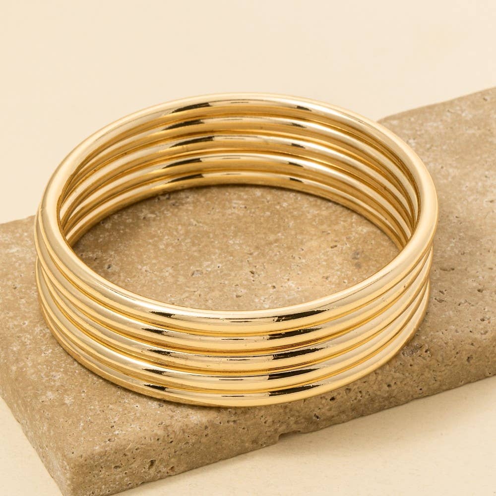 5Pc Metallic Bangle Bracelet Set: GD