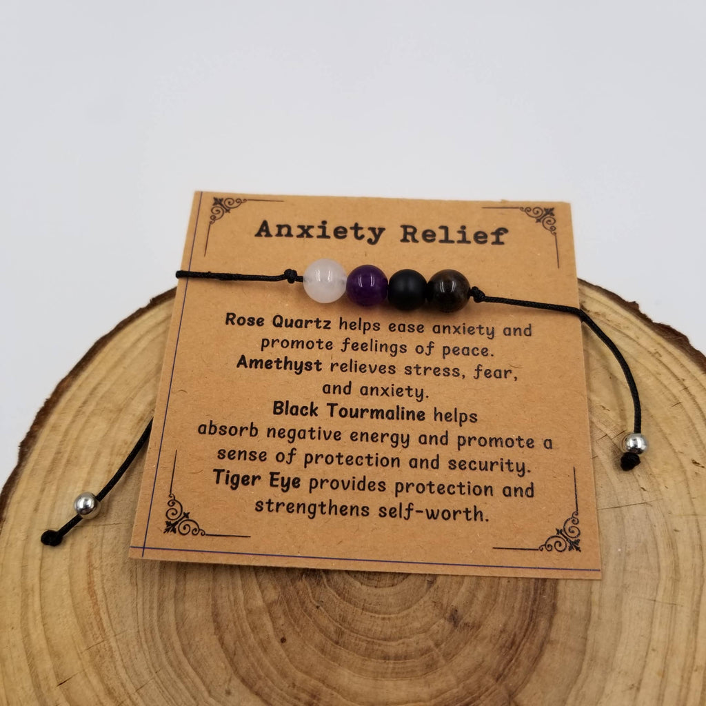 Handmade 4 Chakra Natural Stone Bracelet With Card: Anxiety Relief