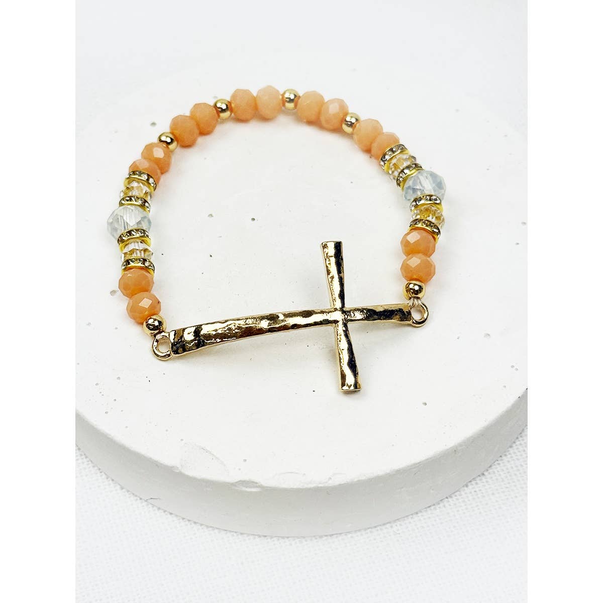 Hammered Cross Bead Stretch Bracelet: MIX COLOR