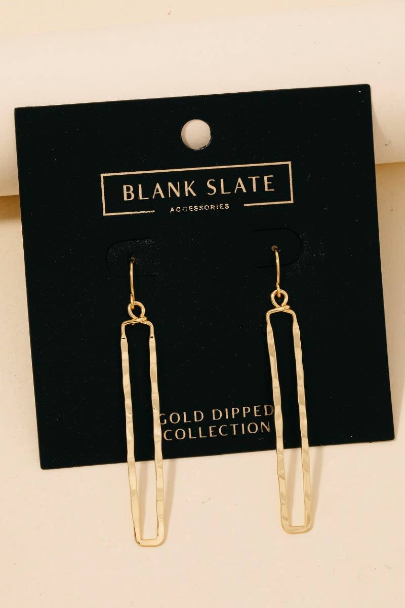 Gold Dipped Hammered Narrow Rectangle Dangle Earrings: G