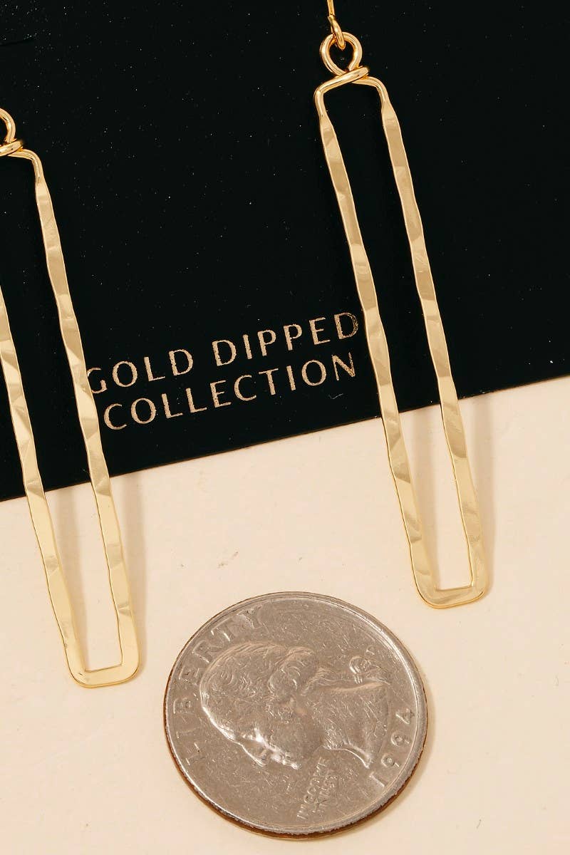Gold Dipped Hammered Narrow Rectangle Dangle Earrings: G