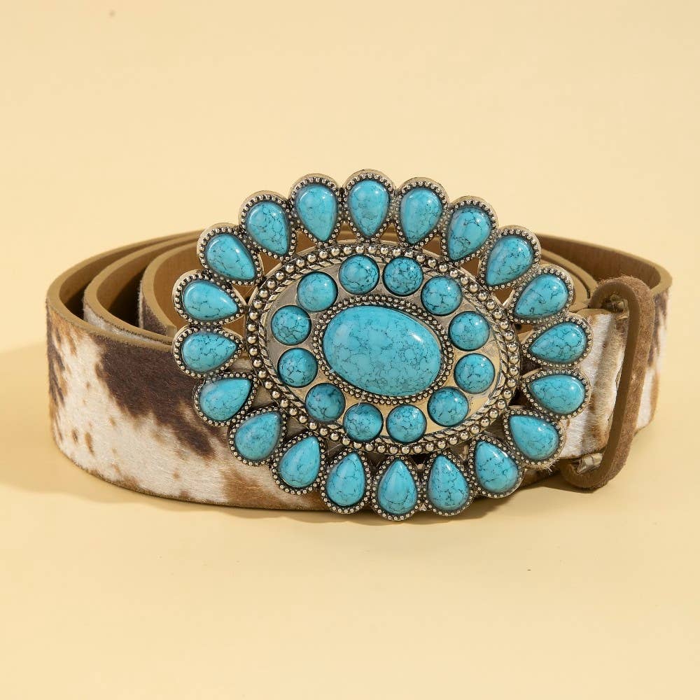 Western Concho Turquoise Stone Buckle Belt: DBR