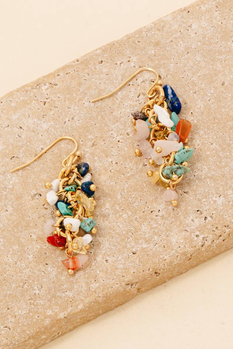 Pebble Stone Beaded Fringe Dangle Earrings: GDHOW