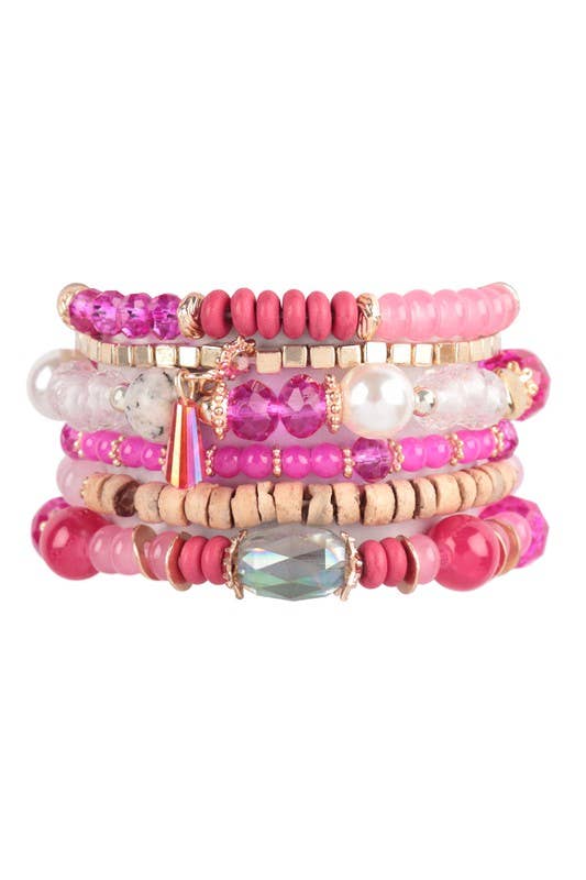 MULTI-STONE BEADS STACKABLE BRACELETS: CORAL