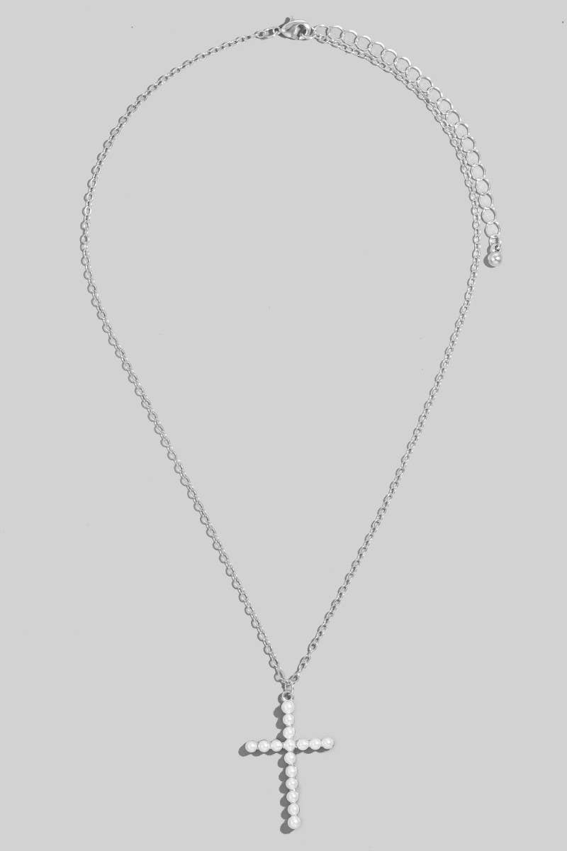 Pearl Cross Pendant Necklace: RHCRM