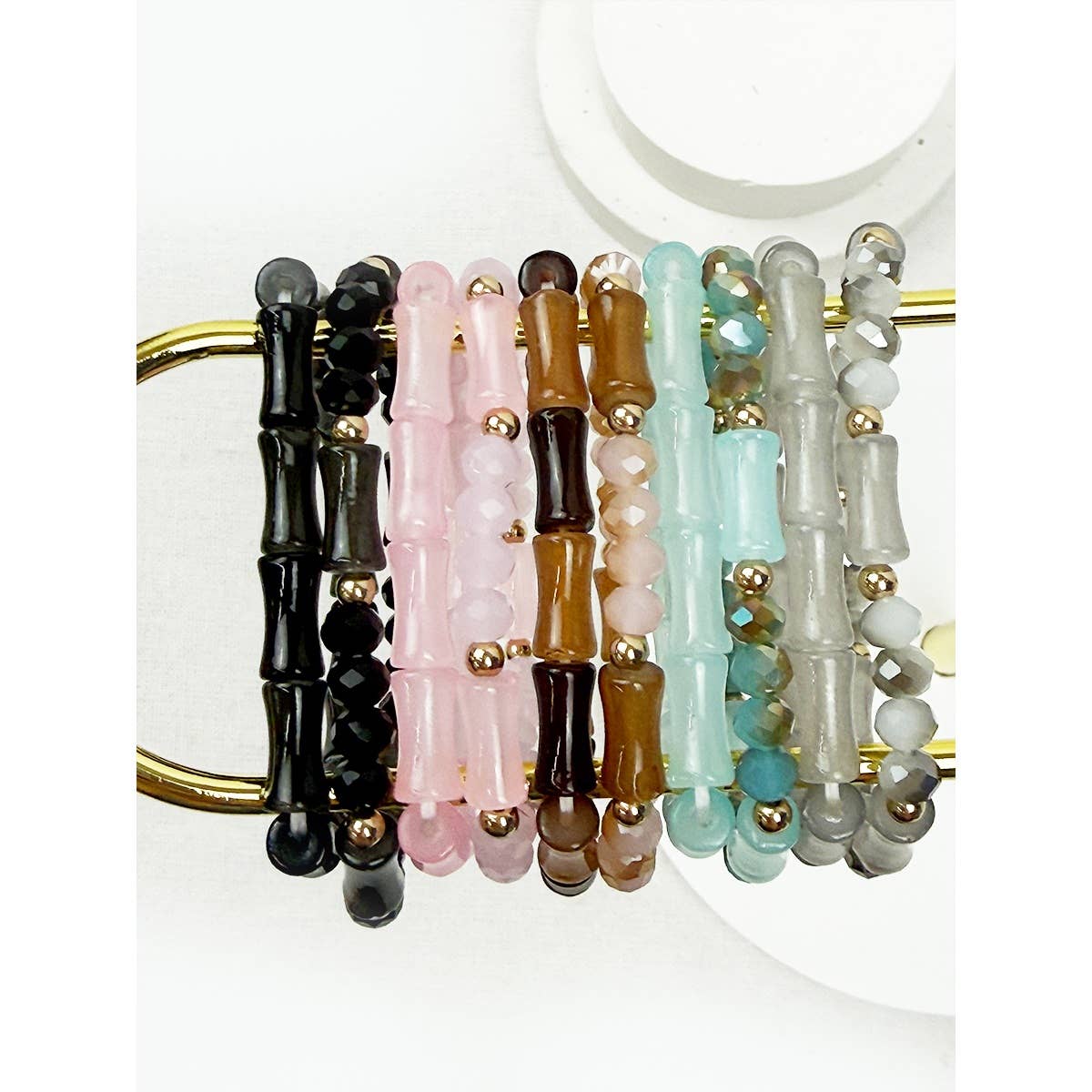 Stone Design Cross Beaded Stretch Bracelet