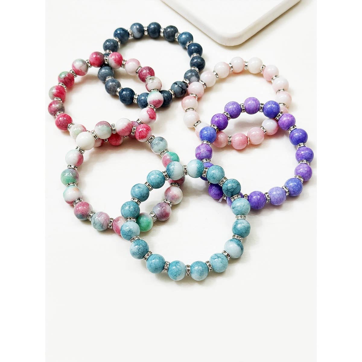 Soft Tone Beaded Stretch Glass Bracelets: MIX COLOR