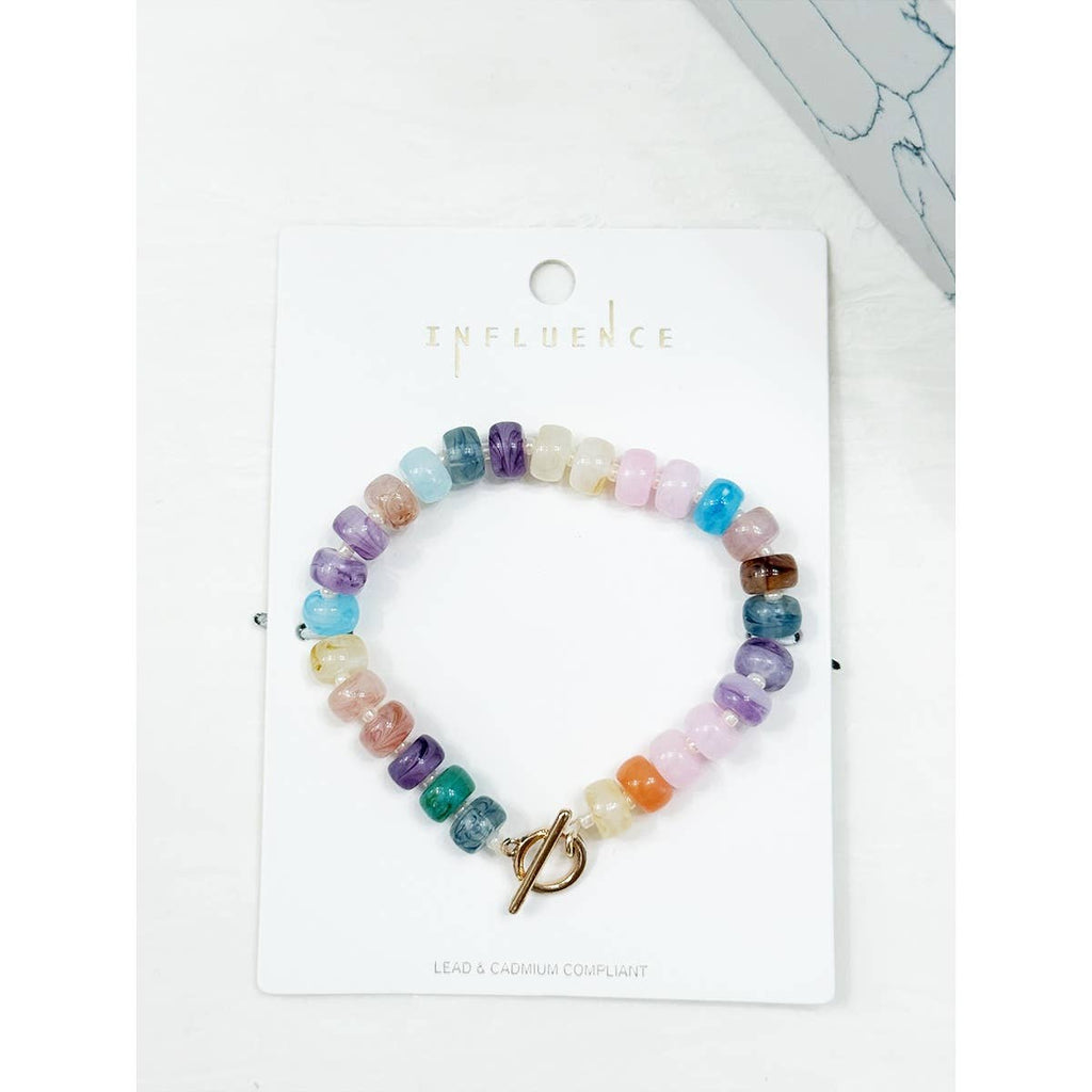 Round Shaped Resin Beads Ombre Mixed Bracelet: TURQUOISE