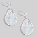 Gold Bezel Iridescent Shell Dangle Earrings: WHTSIL