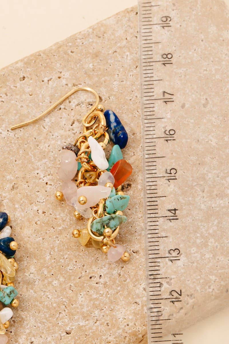 Pebble Stone Beaded Fringe Dangle Earrings: GDHOW