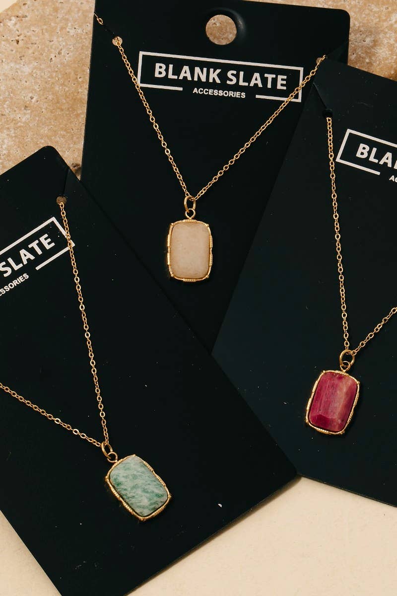 Stainless Steel Rectangle Stone Pendant Necklace: RD