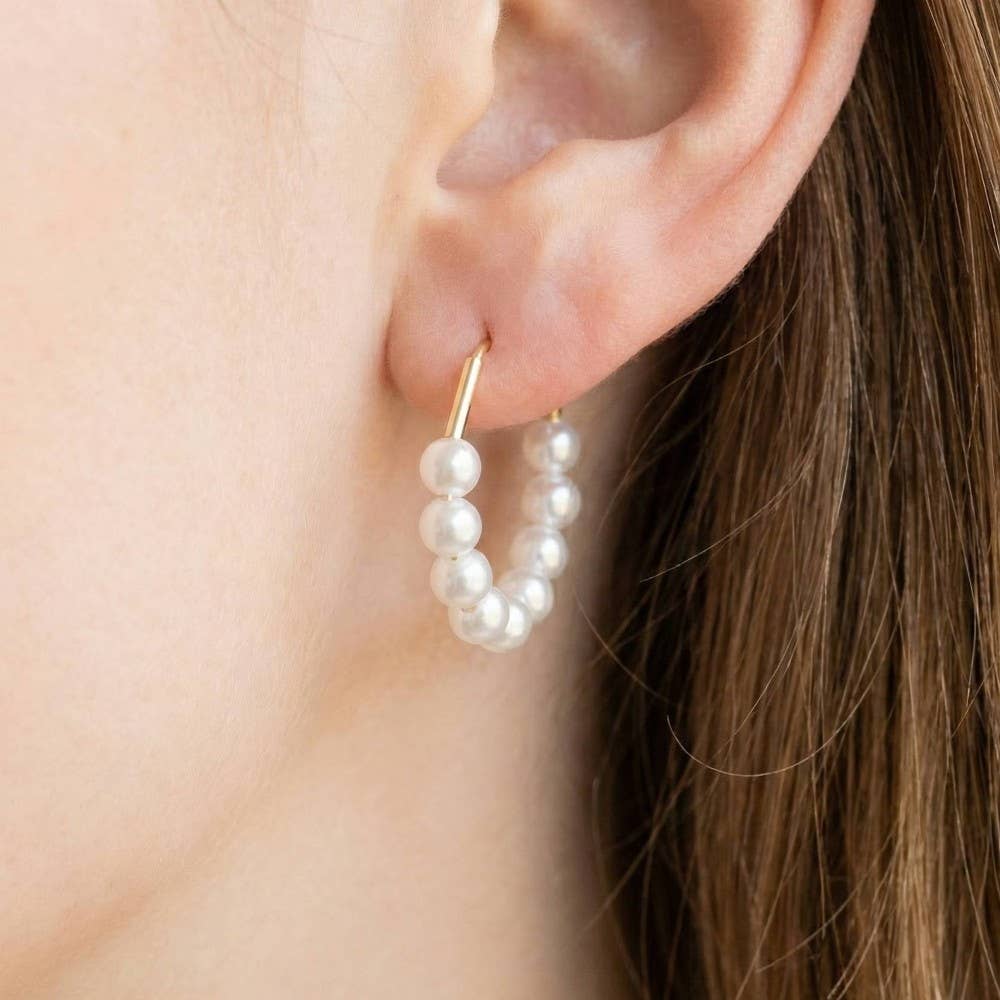 Pearl Beaded Hoop Earrings: GD