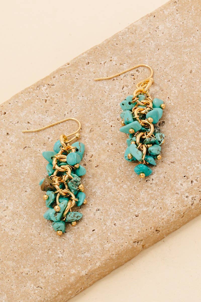 Pebble Stone Beaded Fringe Dangle Earrings: GDHOW