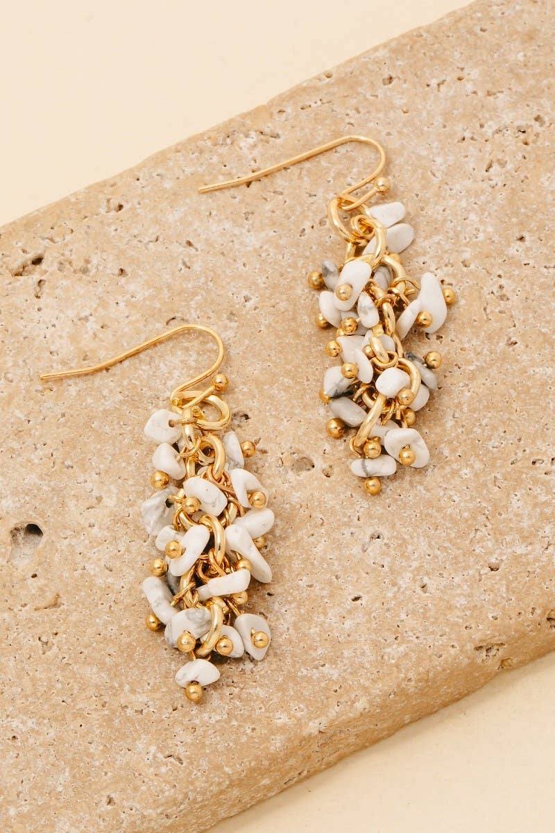Pebble Stone Beaded Fringe Dangle Earrings: GDHOW