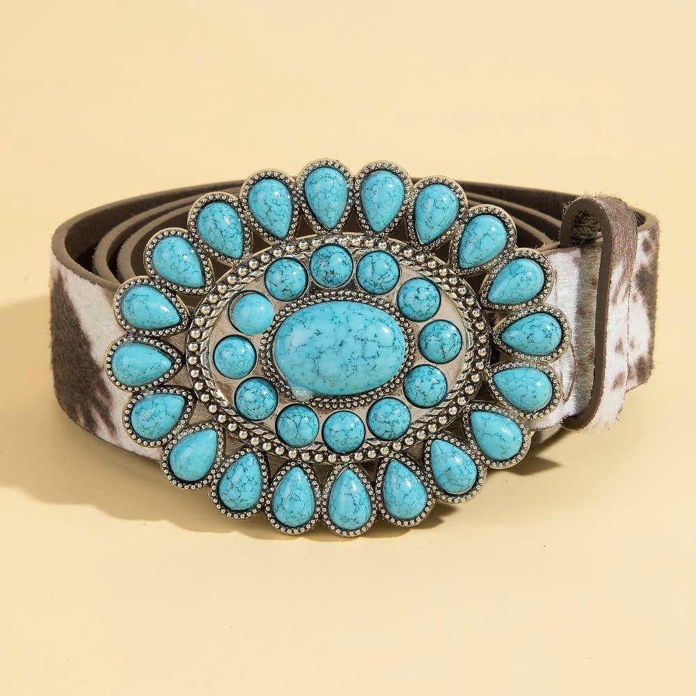 Western Concho Turquoise Stone Buckle Belt: DBR