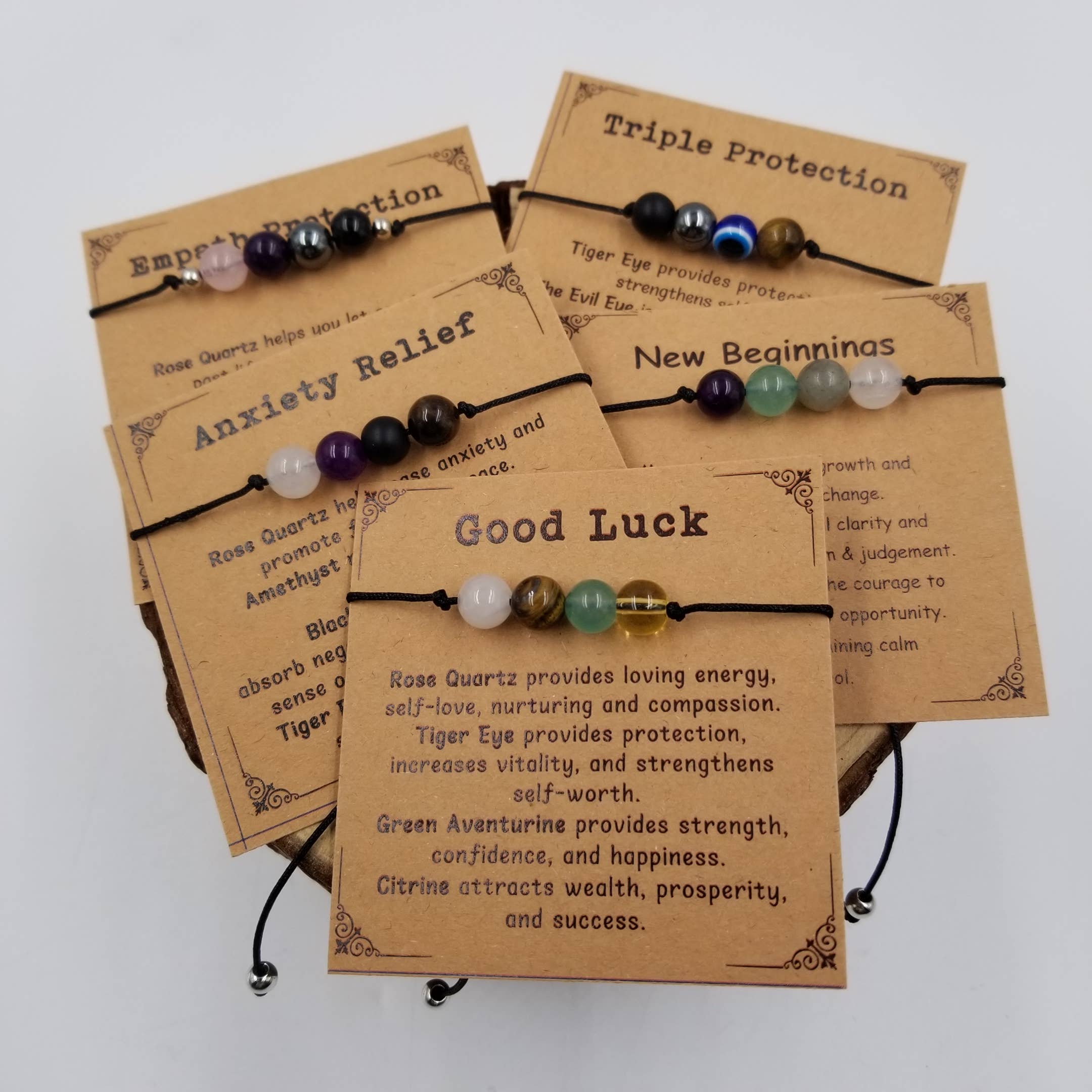 Handmade 4 Chakra Natural Stone Bracelet With Card: Empath Protect