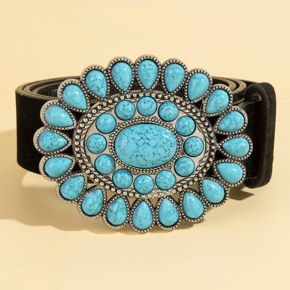 Western Concho Turquoise Stone Buckle Belt: BK