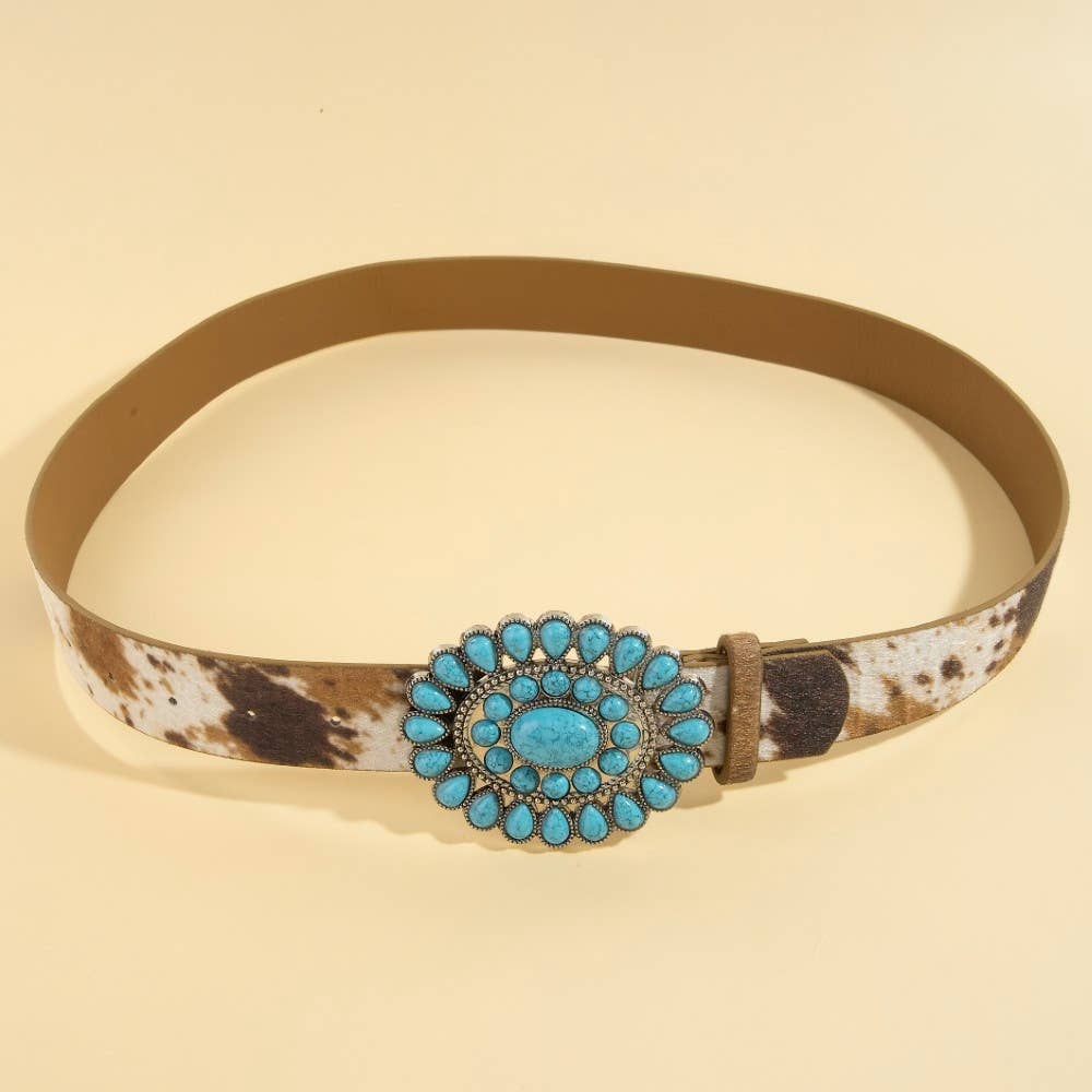 Western Concho Turquoise Stone Buckle Belt: DBR
