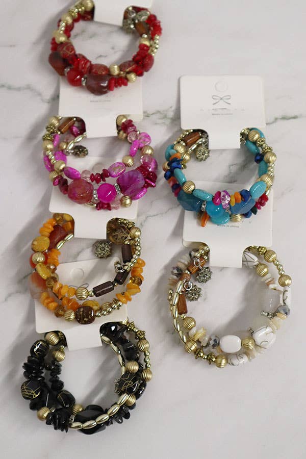 Multiline Beaded Tassel Bracelet: MIX COLOR