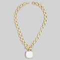 Large Square Faceted Stone Pendant Toggle Chain Necklace: SNOW