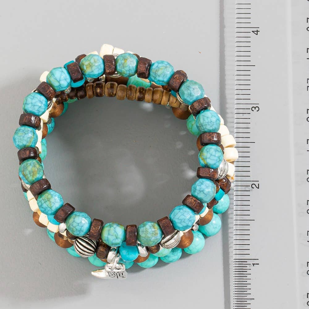 Assorted Western Charms Wooden Beads Bracelet Set: MULTI