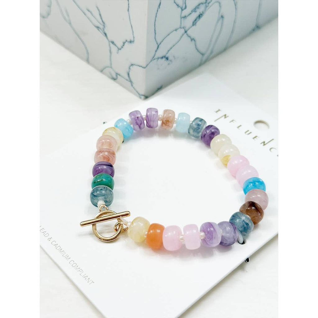 Round Shaped Resin Beads Ombre Mixed Bracelet: TURQUOISE