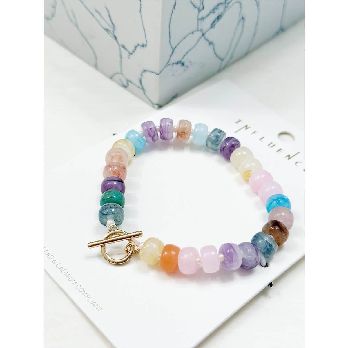 Round Shaped Resin Beads Ombre Mixed Bracelet: TURQUOISE