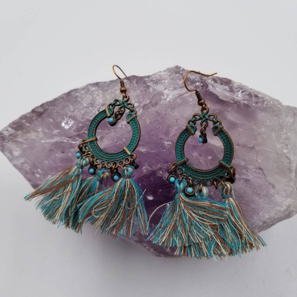 Vintage Turquoise Fringe Drop Earrings