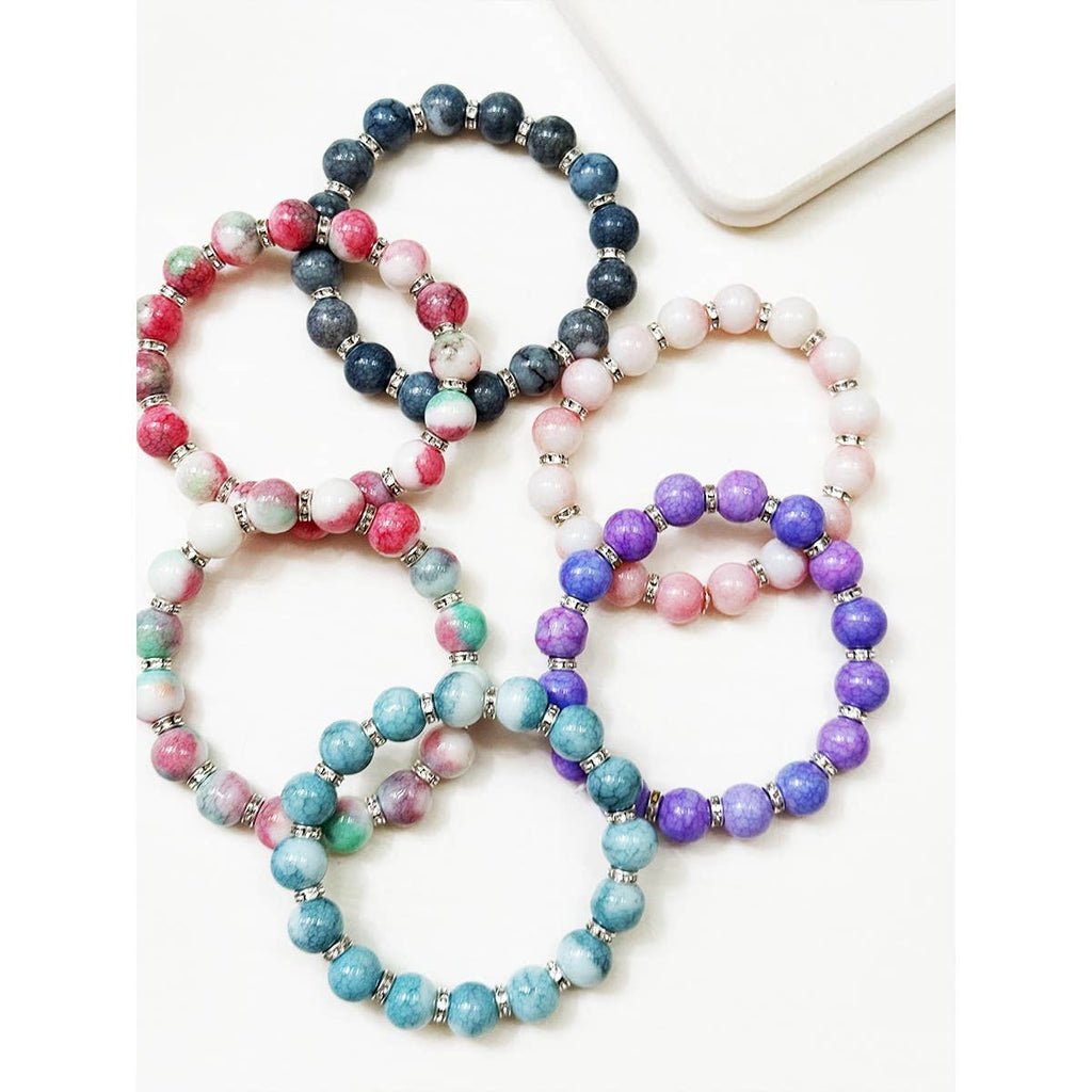 Soft Tone Beaded Stretch Glass Bracelets: MIX COLOR