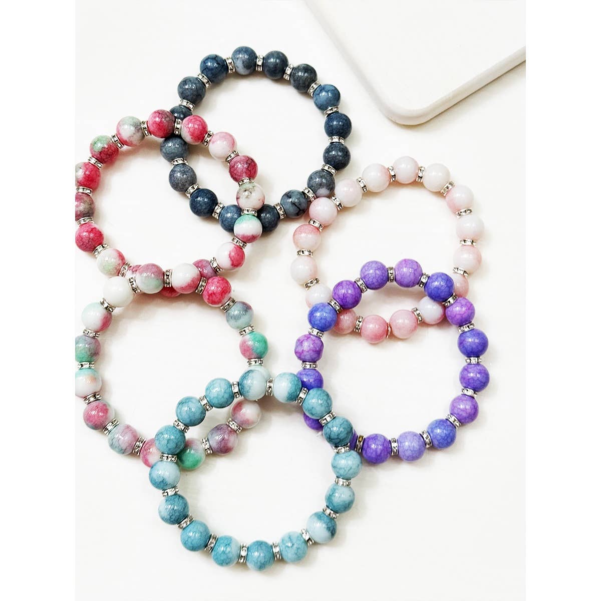 Soft Tone Beaded Stretch Glass Bracelets: MIX COLOR