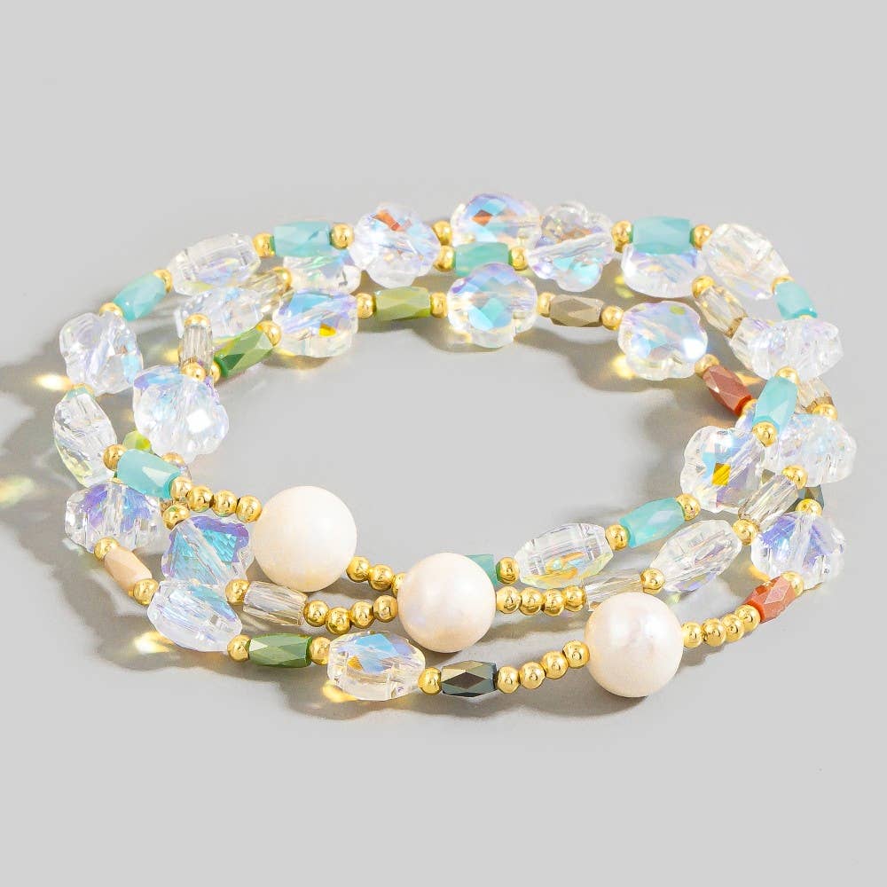 Assorted Multi Pearl Bead Bracelet 3 Set: MULTI