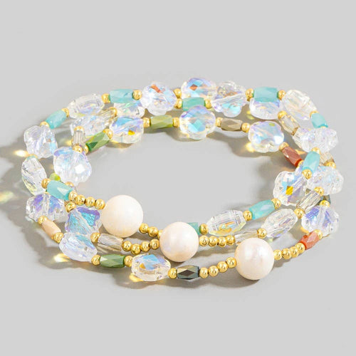 Assorted Multi Pearl Bead Bracelet 3 Set: MULTI