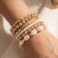 Metallic And Pearl Beaded Elastic Bracelet Set: GD