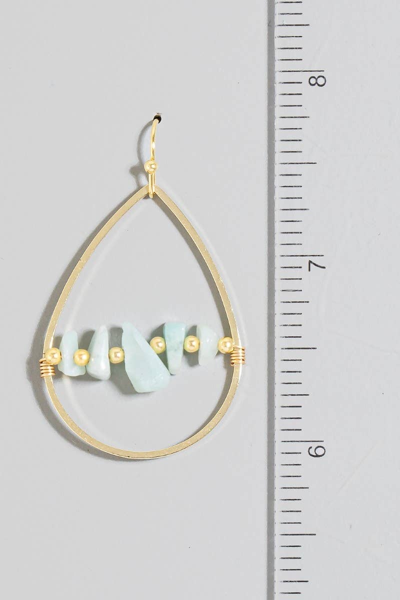Pebble Stone Beads Tear Dangle Earrings: AMG1