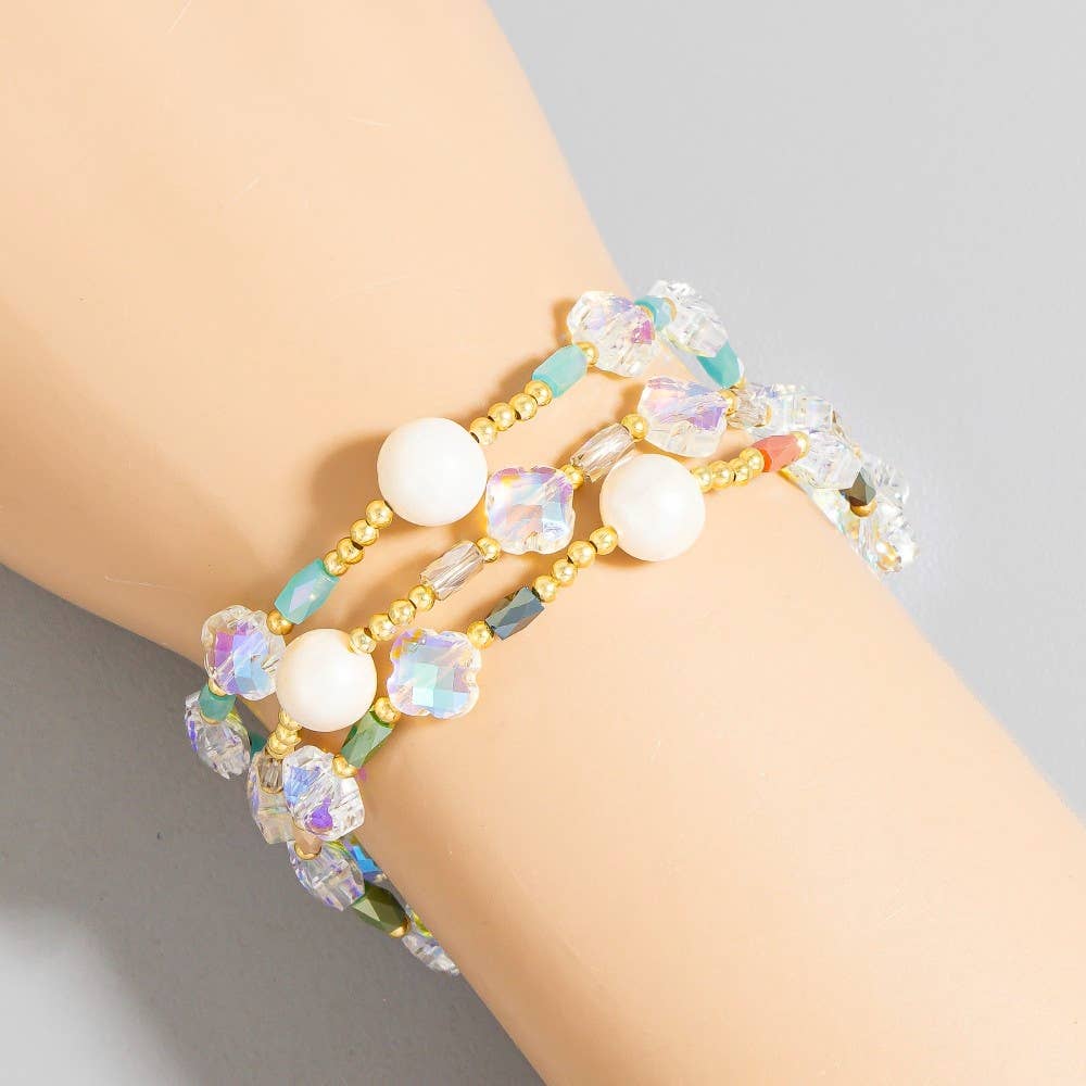 Assorted Multi Pearl Bead Bracelet 3 Set: MULTI