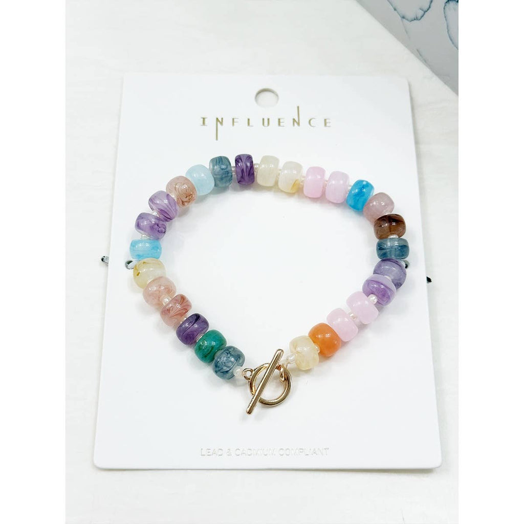 Round Shaped Resin Beads Ombre Mixed Bracelet: TURQUOISE
