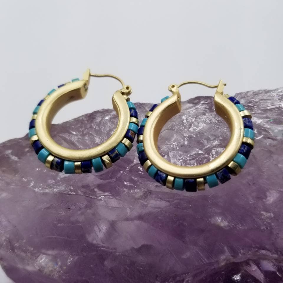 Turquoise Stone Beaded Resort Hoop Earring