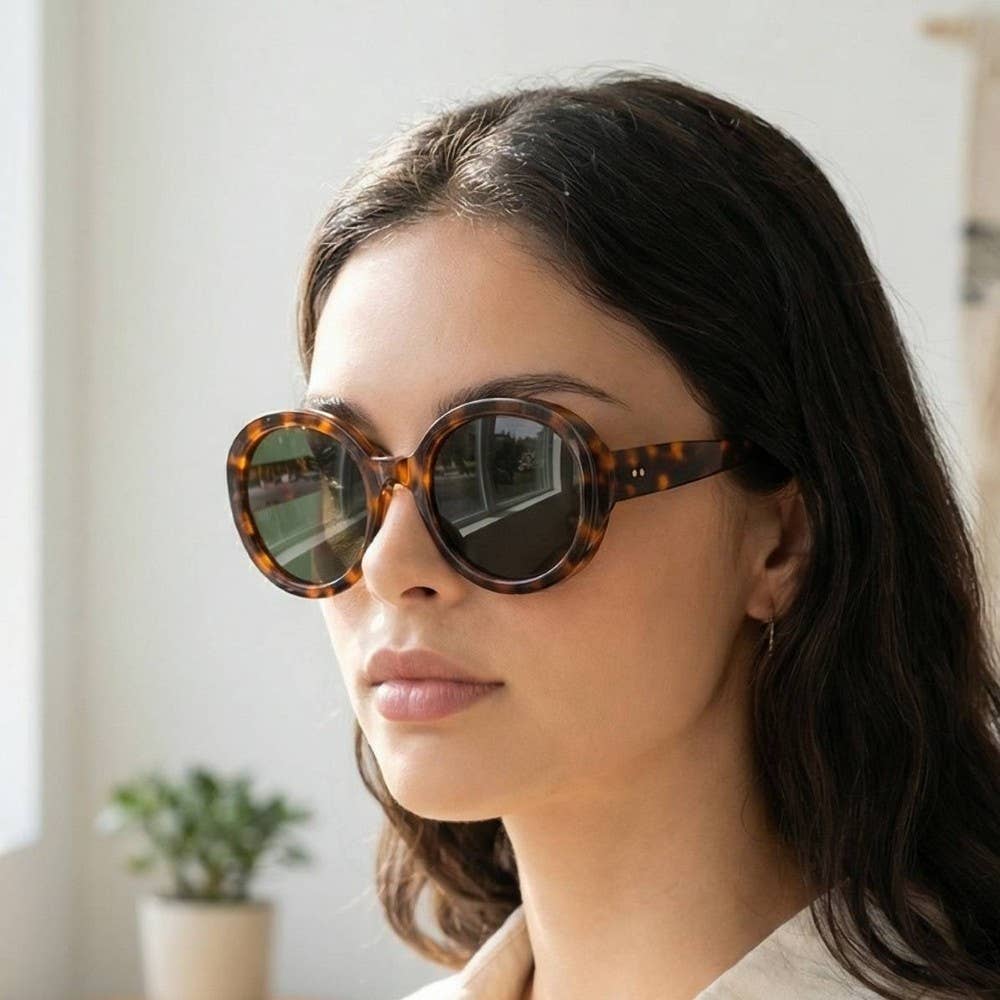 Round Lens Acetate Frame Sunglasses Set: ASSORTED