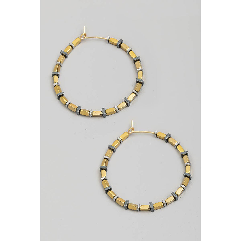 Assorted Bead Hoop Earrings: GOLD