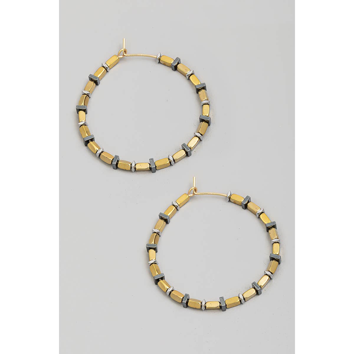 Assorted Bead Hoop Earrings: GOLD