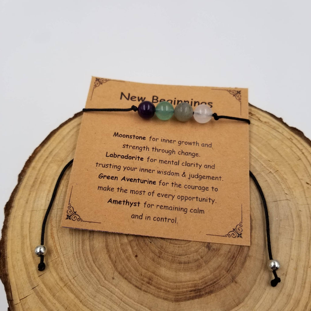 Handmade 4 Chakra Natural Stone Bracelet With Card: Triple Protection