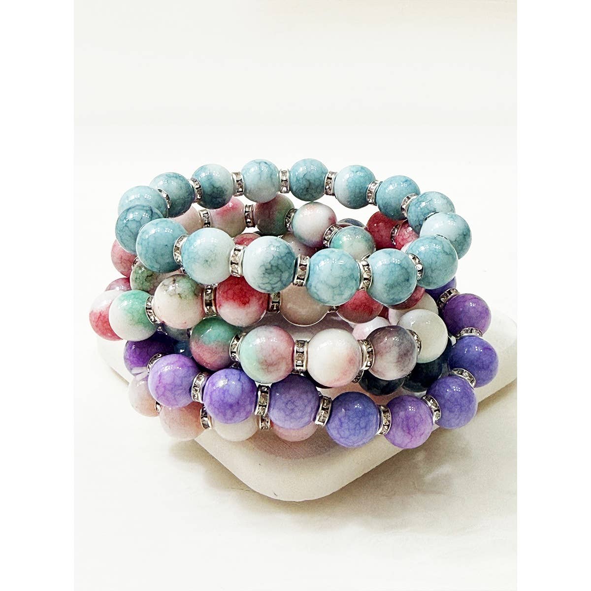 Soft Tone Beaded Stretch Glass Bracelets: MIX COLOR