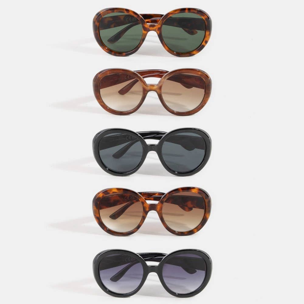 Round Lens Acetate Frame Sunglasses Set: ASSORTED