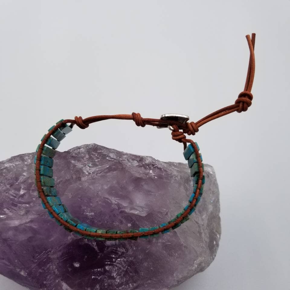 Turquoise Stone Beads Woven Wrap Bracelet